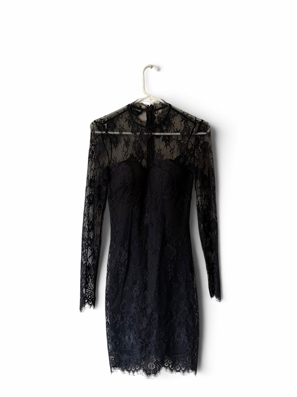 bebe Black Lace Long-Sleeve Cocktail Dress